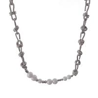 Collar de perlas de plástico, aleación de zinc, con Perlas plásticas, con 7cm extender cadena, Esférico, chapado en color de plata, Joyería & ajustable & para mujer, plateado, libre de níquel, plomo & cadmio, longitud 48 cm, Vendido por UD