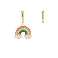 asymmetriske Øreringe, Zinc Alloy, Rainbow, guldfarve belagt, for kvinde & med rhinestone, 35x20mm, Solgt af par