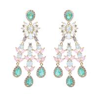 Cubic Zirconia Micro Pave Brass Earring gold color plated micro pave cubic zirconia & for woman multi-colored Sold By Pair