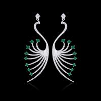 Cubic Zirconia Micro Pave Brass Earring Peacock silver color plated micro pave cubic zirconia & for woman Sold By Pair