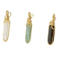 Bijoux Pendentifs en pierres gemmes, Pierre naturelle, avec fil en laiton, pepite, différents matériaux pour le choix, plus de couleurs à choisir, 10-11*49-51*10-11mm, Trou:Environ 2-3mm, Vendu par PC