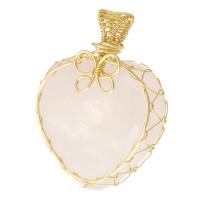 Pendentifs quartz naturel, quartz rose, avec fil en laiton, DIY, rose, 31x40x13mm, Trou:Environ 5mm, Vendu par PC