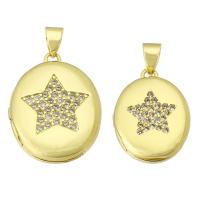 Zinc Alloy Locket Vedhæng, Messing, guldfarve belagt, mode smykker & du kan DIY & forskellig størrelse for valg & Micro Pave cubic zirconia & for kvinde, gylden, 10pc'er/Lot, Solgt af Lot