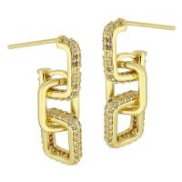 Boucles d'oreilles en laiton zircon cubique pavent, Placage de couleur d'or, bijoux de mode & pavé de micro zircon & pour femme, doré, 26mm, 5pairescouple/lot, Vendu par lot