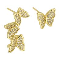 Terningformet Zirkon Micro Pave Messing Øreringe, Butterfly, guldfarve belagt, mode smykker & Micro Pave cubic zirconia & for kvinde, gylden, 10par/Lot, Solgt af Lot