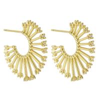 Boucles d'oreilles en laiton zircon cubique pavent, Placage de couleur d'or, bijoux de mode & pavé de micro zircon & pour femme, doré, 24x26x2mm, 10pairescouple/lot, Vendu par lot