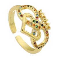 Cúbicos Circonia Micro Pave anillo de latón, metal, chapado en color dorado, Joyería & micro arcilla de zirconia cúbica & para mujer, multicolor, 18x12mm, agujero:aproximado 3mm, tamaño:6, 10PCs/Grupo, Vendido por Grupo