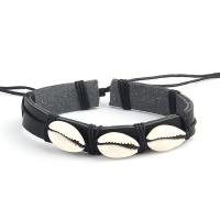 PU leder koord armbanden, met Schelp, mode sieraden & uniseks & verstelbaar, zwart, Lengte 16-28 cm, Verkocht door PC