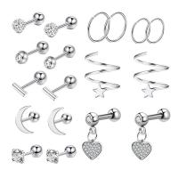 Nerezová ocel Ear Piercing šperky, 304 Stainless Steel, lesklý, módní šperky & unisex & micro vydláždit kubické zirkony, stříbro, 1.20x6x3mm, 18PC/nastavit, Prodáno By nastavit