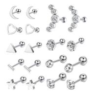 Pendientes Piercing de Oreja en Acero Inoxidable, acero inoxidable 304, pulido, Joyería & unisexo & micro arcilla de zirconia cúbica, plateado, 1.20x6x3mm, 18PCs/Set, Vendido por Set