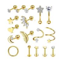 Rostfritt stål Ear Piercing Smycken, 304 rostfritt stål, mode smycken & Unisex & micro bana cubic zirconia, fler färger för val, 1.20x6x3mm, 17PC/Ställ, Säljs av Ställ