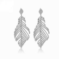 Kubik Zirkonium mikro bana Mässing Örhänge, Leaf, platinerade, för kvinna & med cubic zirconia, vit, 65x25mm, Säljs av Par