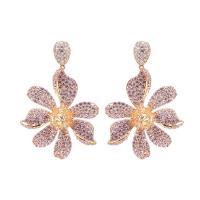 Cubic Zirconia Micro Pave Brass Earring Flower plated for woman & with cubic zirconia Sold By Pair