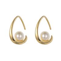 Zinc Alloy Oorbellen, gold plated, voor vrouw & met kunststof parel, oorspronkelijke kleur, 23x15mm, Verkocht door pair