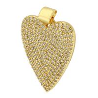 Cubique Pendentif en laiton zircon pavent, coeur, Placage de couleur d'or, bijoux de mode & DIY & pavé de micro zircon & pour femme, doré, 17x22x2mm, Trou:Environ 4mm, 10PC/lot, Vendu par lot