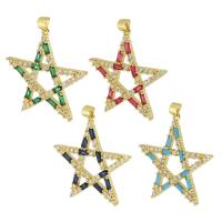 Messing hanger met micro-paved kubieke zirconia's, Ster, gold plated, mode sieraden & DIY & micro pave zirconia & voor vrouw, meer kleuren voor de keuze, 34x34x3mm, Gat:Ca 3mm, 10pC's/Lot, Verkocht door Lot