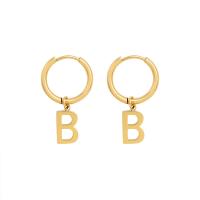 Titanium Staal Earring, Letter B, voor vrouw, gouden, 16x28mm, Verkocht door pair