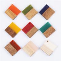 Colgantes de madera, con resina, Rombo, engomada de gota, unisexo, más colores para la opción, 24x24mm, aproximado 10PCs/Bolsa, Vendido por Bolsa