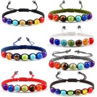 Gemstone Armbånd, Terylene Cord, med Ædelsten, Runde, Unisex & justerbar, flere farver til valg, 8mm, Længde 7.5 inch, Solgt af PC