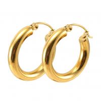 Mens acier inoxydable Hoop boucles d'oreilles, Acier inoxydable 304, Plaqué or 18K, bijoux de mode & pour femme, doré, 23x4mm, Vendu par paire