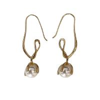 Pendientes de Gota en Latón, metal, con Perlas plásticas, chapado en color dorado, Joyería & para mujer, dorado, libre de níquel, plomo & cadmio, 65mm, Vendido por Par