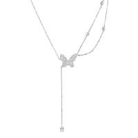 Collier d'acier titane, avec 6cm chaînes de rallonge, papillon, poli, bijoux de mode & réglable & pavé de micro zircon & pour femme, argent, Longueur Environ 39 cm, Vendu par PC