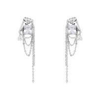 Fashion Fringe Boucles d'oreilles, laiton, Placage de couleur argentée, bijoux de mode & pavé de micro zircon & pour femme, argent, protéger l'environnement, sans nickel, plomb et cadmium, 60mm, Vendu par paire