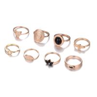 Zink legering Ring Sæt, Zinc Alloy, guldfarve belagt, 7 stykker & for kvinde & med rhinestone, nikkel, bly & cadmium fri, 18-20mm, Størrelse:8-10.5, Solgt af sæt