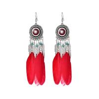 Mode Feather Earring, Zinc Alloy, met Veer, antiek zilver plated, Vintage & mode sieraden & voor vrouw & glazuur & zwart maken, meer kleuren voor de keuze, nikkel, lood en cadmium vrij, 115x25mm, Verkocht door pair