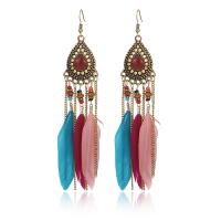 Mode Feather Earring, Zinc Alloy, met Seedbead & Veer, antiek goud plated, Vintage & mode sieraden & voor vrouw & glazuur, meer kleuren voor de keuze, nikkel, lood en cadmium vrij, 125x25mm, Verkocht door pair