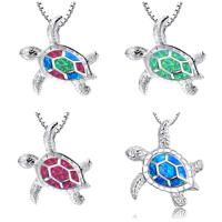 Zinc Alloy smykker halskæde, med opal, Turtle, sølvfarvet forgyldt, for kvinde, flere farver til valg, nikkel, bly & cadmium fri, 26x27mm, Længde Ca. 45 cm, Solgt af PC