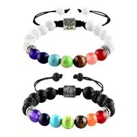 Gemstone Náramky, Drahokam, s Terylene kabel & Zinek, Kolo, barva stříbrná á, jiný styl balení na výběr & různé materiály pro výběr & unisex, více barev na výběr, 8mm, Délka 7.5 inch, Prodáno By PC