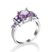 Befestigter Zirkonia Messingring Fingerring, Messing, Platinfarbe platiniert, verschiedene Größen vorhanden & für Frau & mit kubischem Zirkonia, Fuchsia, frei von Nickel, Blei & Kadmium, verkauft von PC