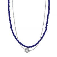 Seed verre collier de perles, Des billes de verre, avec Acier titane, fleur, Double couche & bijoux de mode & pour femme, couleur bleu foncé, Longueur 41 cm, 42.2 cm, Vendu par PC