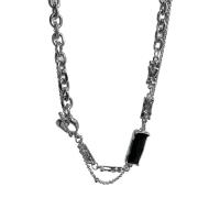 Titanium Steel Necklace with Glass Rectangle Vacuum Ion Plating Double Layer & fashion jewelry & Unisex silver color Length 44 cm 48 cm Sold By PC