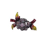 Rhinestone Broche, Zinc Alloy, Rose, for kvinde & emalje & med rhinestone, flere farver til valg, 60x40mm, Solgt af PC