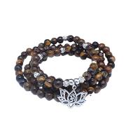 Tíogair Súl Wrap Bracelet, le since bead cóimhiotal, snasta, unisex & stíleanna éagsúla do rogha, donn, 6mm, 108ríomhairí pearsanta/Snáithe, Díolta Per Thart 25.51 Inse Snáithe