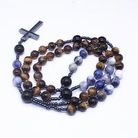 Collier chaîne chandail , oeil de tigre, avec fer Rocher & sodalite & agate noire, poli, unisexe, deux couleurs différentes, Longueur Environ 26.77 pouce, Vendu par PC