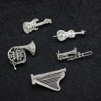 Zinc Alloy Brocher, Musikinstrument, forgyldt, forskellige stilarter for valg & for kvinde & med rhinestone, 40mm, Solgt af PC