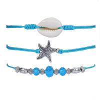 Zinklegering armbandkettingen, Zinc Alloy, met Schelp & Kristal, drie stuks & uniseks, blauw, nikkel, lood en cadmium vrij, Lengte Ca 16-24 cm, Verkocht door Stel