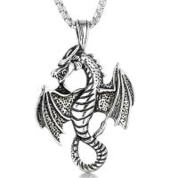 Collier de bijoux en acier inoxydable, acier inoxydable 316L, dragon, poli, bijoux de mode & unisexe & chaîne de boîte, couleur originale, 54x37mm, Longueur Environ 23.62 pouce, Vendu par PC