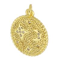 Cubique Pendentif en laiton zircon pavent, Rond, Placage de couleur d'or, bijoux de mode & DIY & pavé de micro zircon & pour femme, doré, 15x18x2mm, Trou:Environ 3mm, 10PC/lot, Vendu par lot