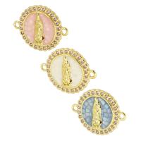 Zircon cubique Micro Pave laiton Connecteur, Rond, Placage de couleur d'or, bijoux de mode & DIY & pavé de micro zircon & pour femme & émail, plus de couleurs à choisir, 23x18x3mm, Trou:Environ 2mm, 10PC/lot, Vendu par lot