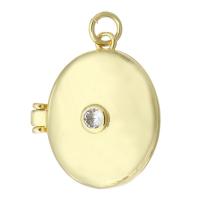 Ottone Ciondoli Locket, placcato color oro, può aprire e mettere in qualcosa & gioielli di moda & DIY & Micro spianare cubic zirconia & per la donna, dorato, 19.50x22x7mm, Foro:Appross. 3mm, 10PC/lotto, Venduto da lotto