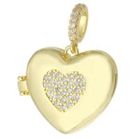 Ottone Ciondoli Locket, Cuore, placcato color oro, può aprire e mettere in qualcosa & gioielli di moda & DIY & Micro spianare cubic zirconia & per la donna, dorato, 23x19x8mm, Foro:Appross. 3mm, 10PC/lotto, Venduto da lotto