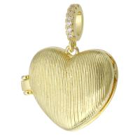 Brass Locket Pendants Heart gold color plated can open and put into something & fashion jewelry & DIY & micro pave cubic zirconia & for woman golden Approx 3mm Sold By Lot