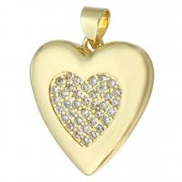 Ottone Ciondoli Locket, Cuore, placcato color oro, può aprire e mettere in qualcosa & gioielli di moda & DIY & Micro spianare cubic zirconia & per la donna, dorato, 19x20.50x5mm, Foro:Appross. 3mm, 10PC/lotto, Venduto da lotto