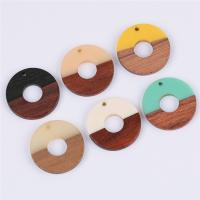 Houten hangers, Hout, met Hars, Donut, epoxy sticker, uniseks & hol, meer kleuren voor de keuze, 28x28mm, Ca 10pC's/Bag, Verkocht door Bag