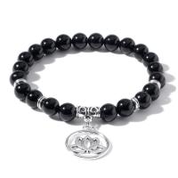 Obsidian Bracelet, le Sinc Alloy, Babhta, dath airgid plated, leaisteacha & unisex, dubh, Fad 7.5 Inse, Díolta De réir PC