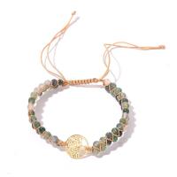 Edelsteen armbanden, Moss Agate, met Afrikaans Turquoise & Textiel binnenwerk Cord & Zinc Alloy, Tree of Life, gold plated, Dubbele laag & uniseks & verstelbaar, meer kleuren voor de keuze, Lengte 7.5 inch, Verkocht door PC